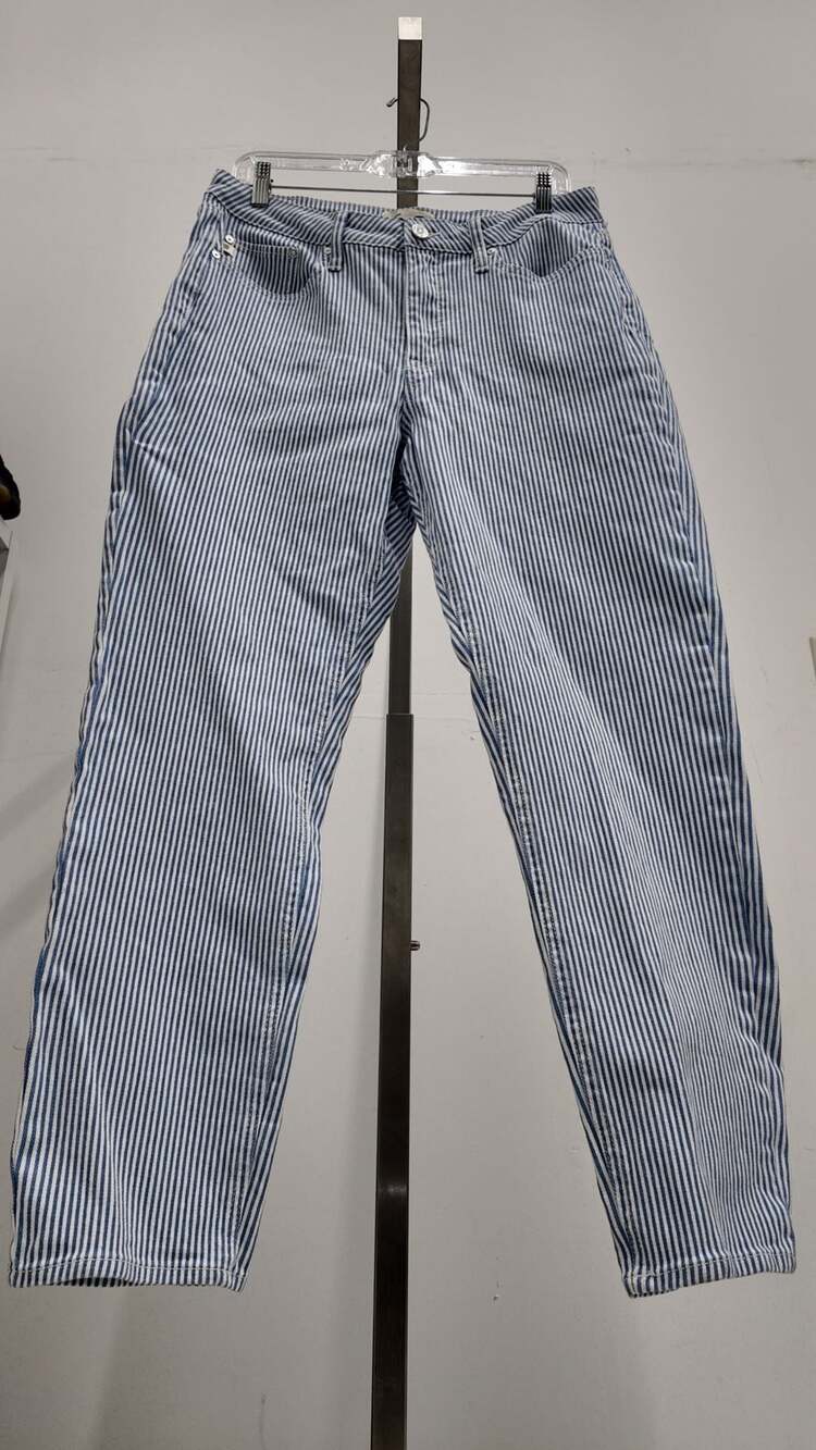 Seven7 Premium Brand Women’s Hickory Stripe Denim Jeans – Blue/White (Size 8)